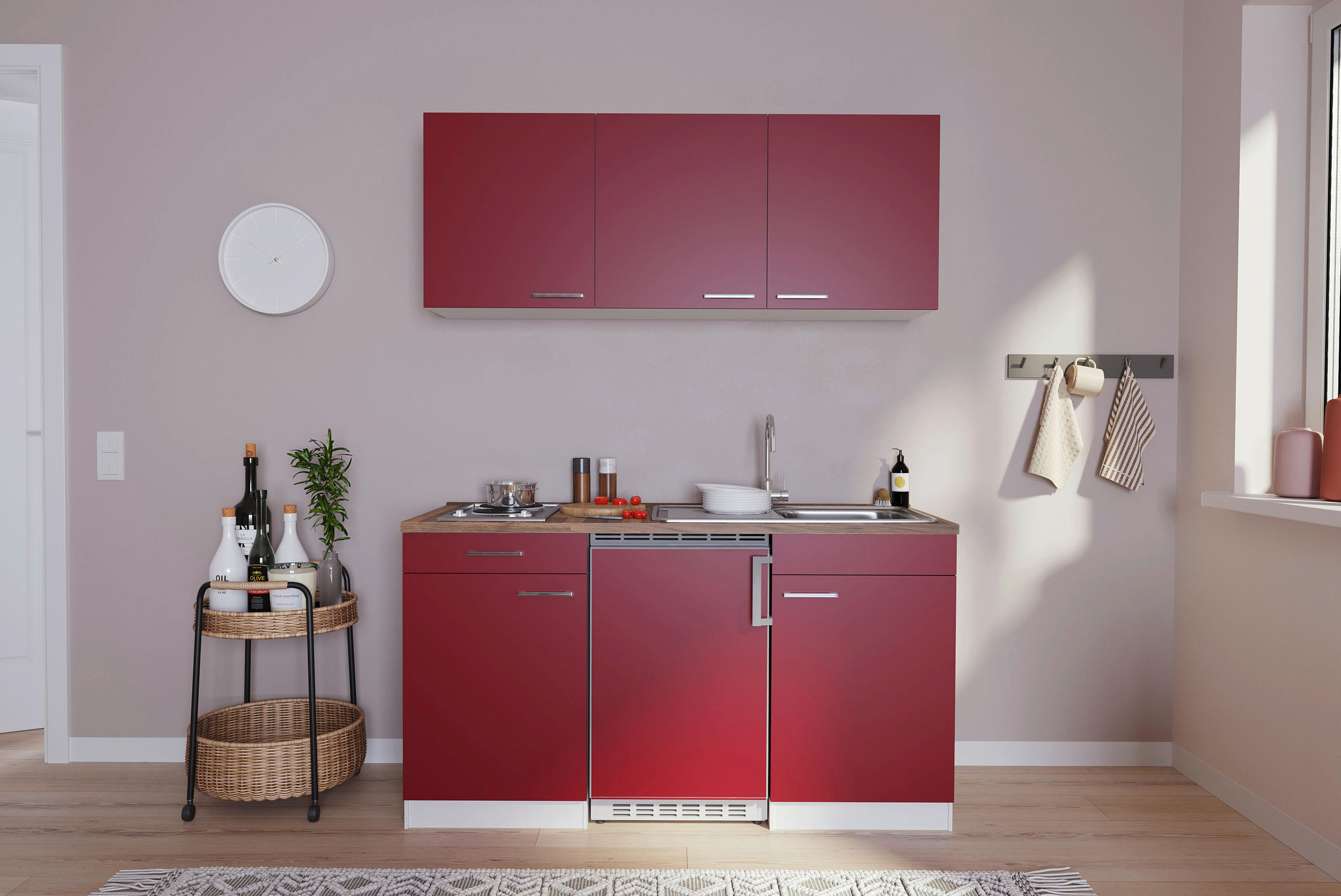 MINIKÜCHE 150 cm   in Rot  - Edelstahlfarben/Rot, Basics, Holzwerkstoff/Kunststoff (150cm) - Respekta
