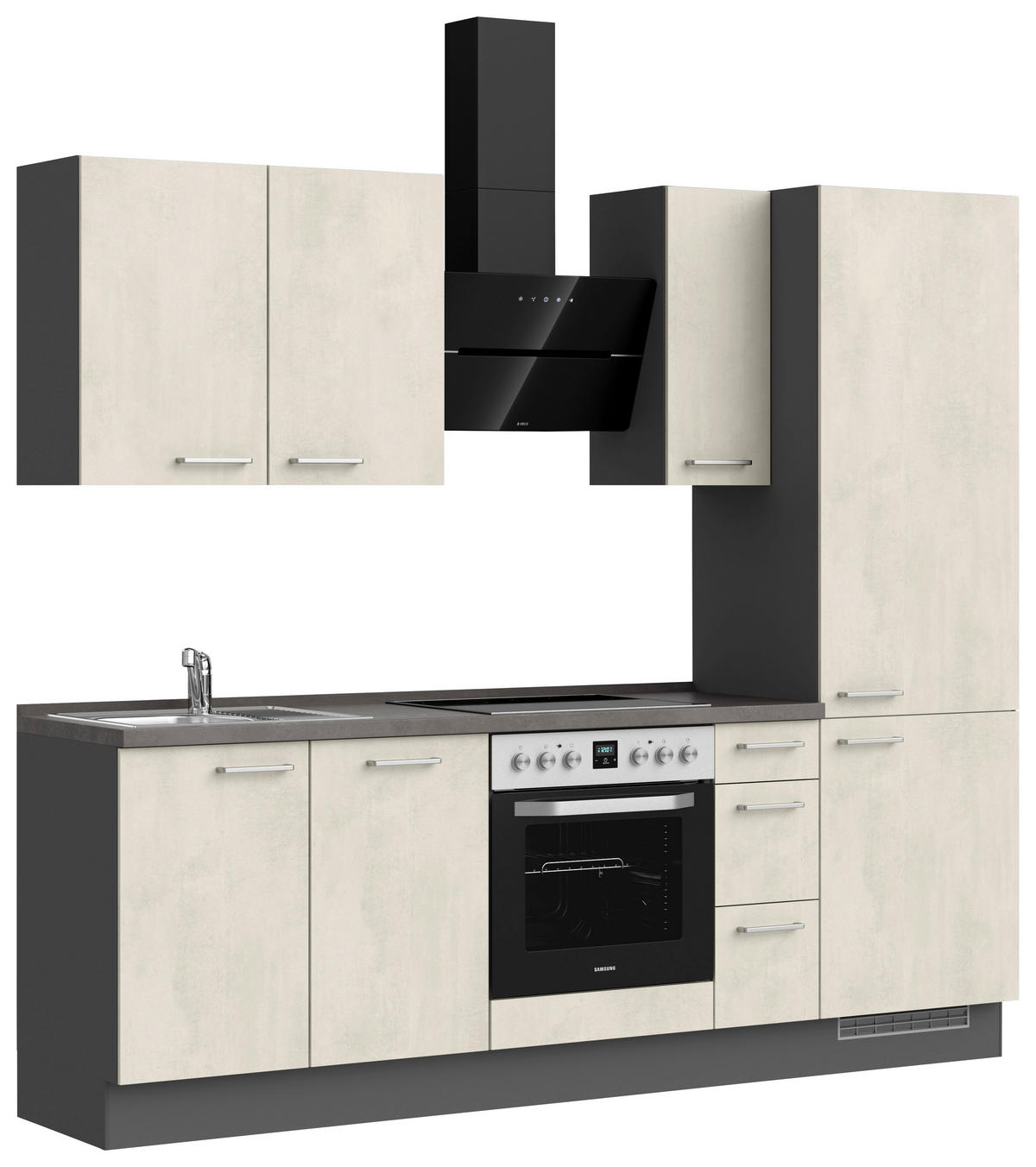 KÜCHENBLOCK Riva 240 cm  in Weiß, Schieferfarben  - Schieferfarben/Edelstahlfarben, MODERN, Holzwerkstoff/Metall (240cm) - Nobilia