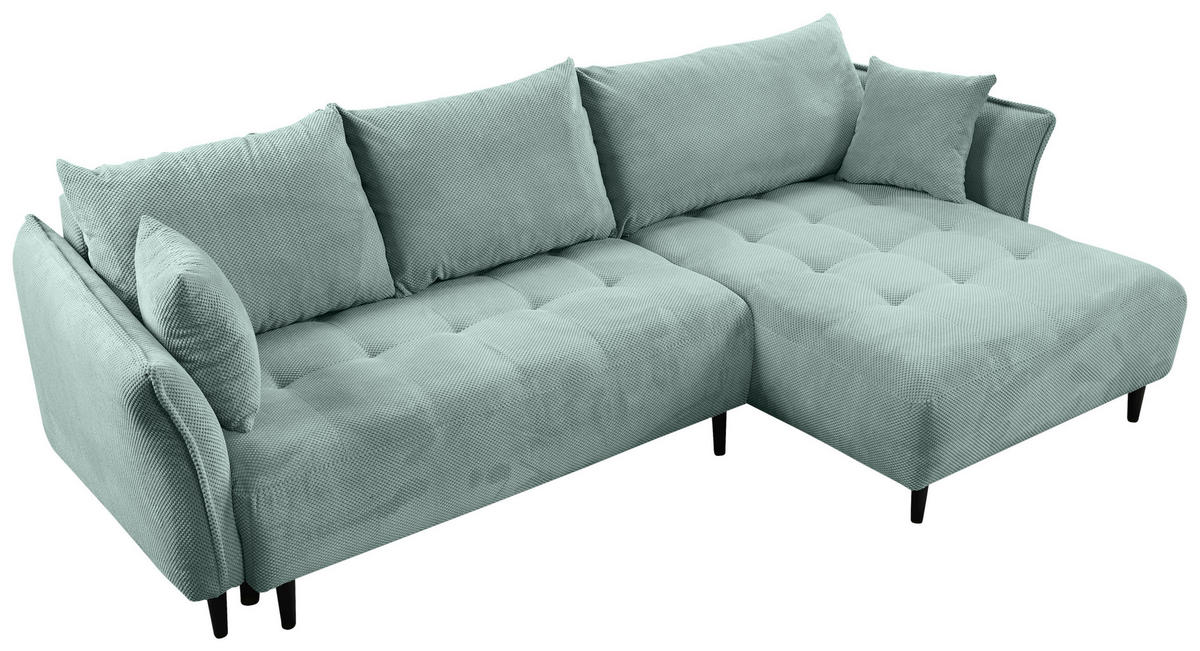 ECKSOFA in Chenille Mintgrün  - Schwarz/Mintgrün, Konventionell, Holz/Textil (290/160cm) - MID.YOU
