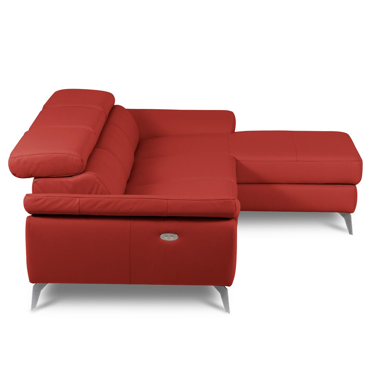 ECKSOFA Lederlook Echtleder Rot  - Chromfarben/Rot, Design, Leder/Textil (252/179cm) - Livetastic