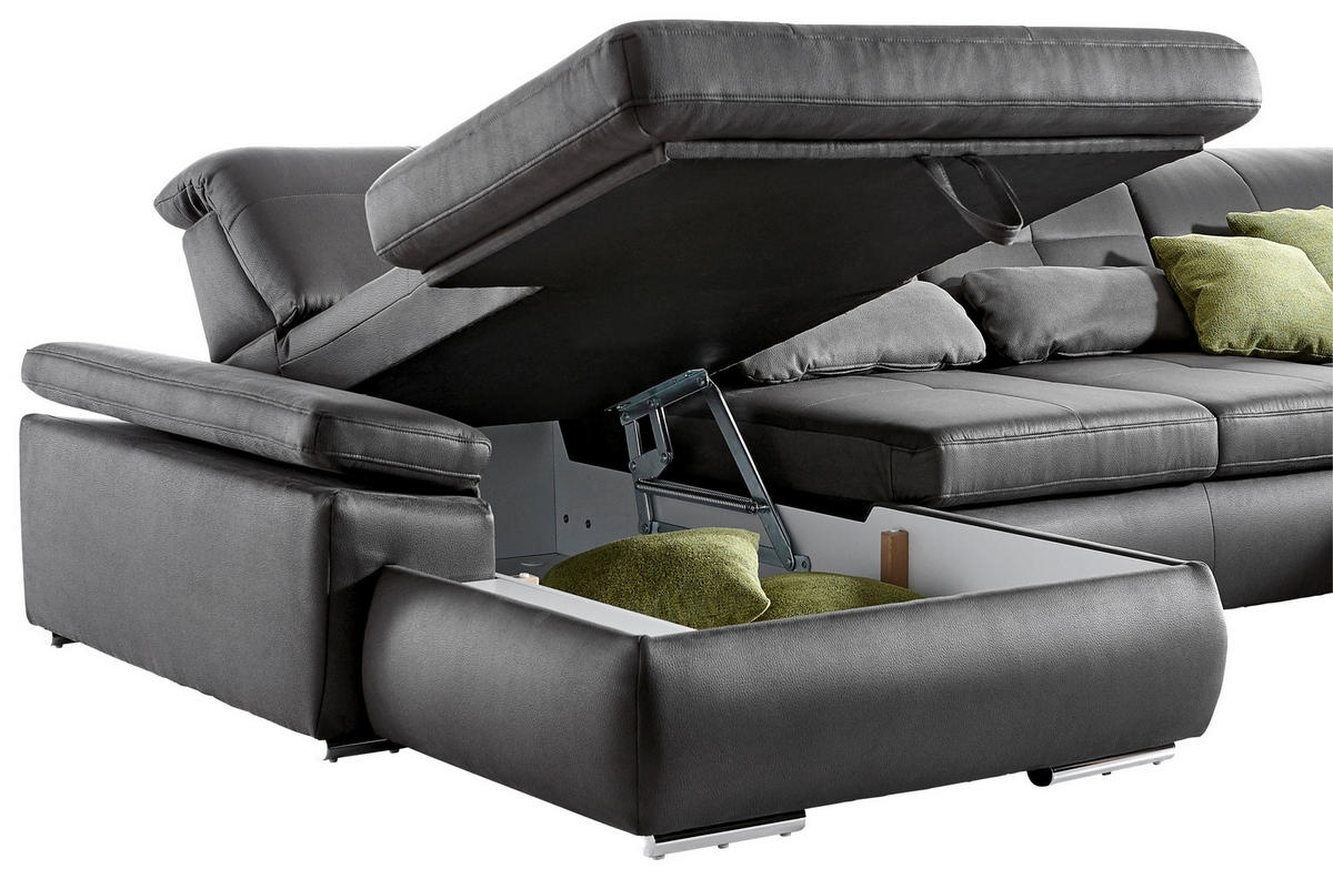 WOHNLANDSCHAFT in Mikrofaser Grau  - Chromfarben/Grau, Design, Holzwerkstoff/Textil (260/371/195cm) - Beldomo Style