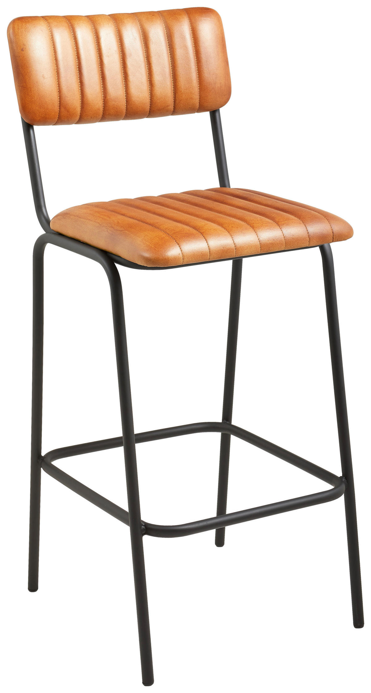 BARHOCKER Echtleder Braun, Schwarz Eisen  - Schwarz/Braun, Trend, Leder/Metall (44/103/53cm) - Landscape