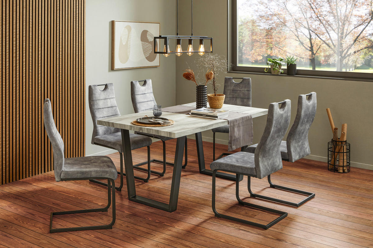 GARNITURA STOLA I STOLICA        - siva/crna, Moderno, drvni materijal/metal (160/44/75/98/90/57cm) - Novel