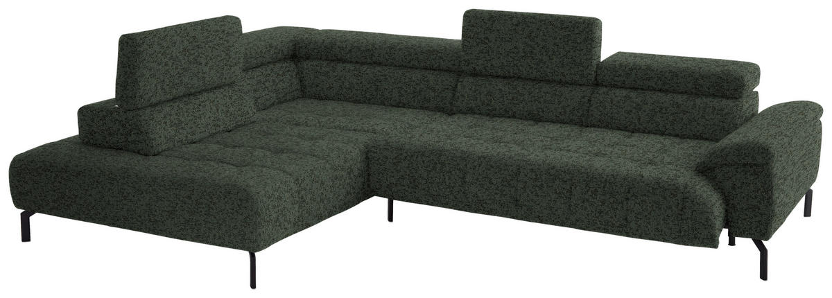 ECKSOFA in Chenille Grün  - Schwarz/Grün, Design, Textil/Metall (222/323cm) - Beldomo Style