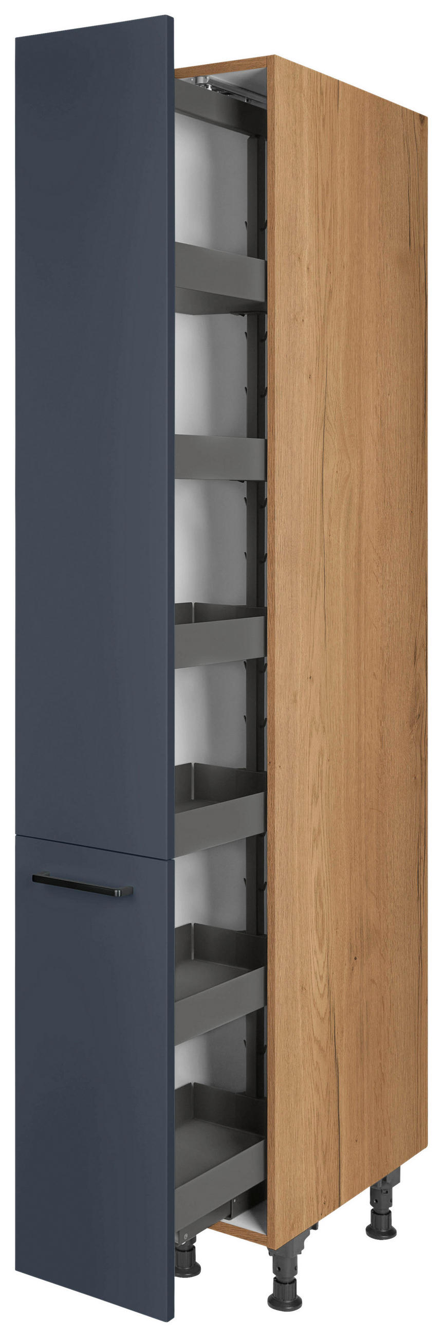 APOTHEKERSCHRANK 30/216,6/58 cm  in Blau, Eichefarben  - Blau/Eichefarben, MODERN, Holzwerkstoff/Metall (30/216,6/58cm) - Nobilia