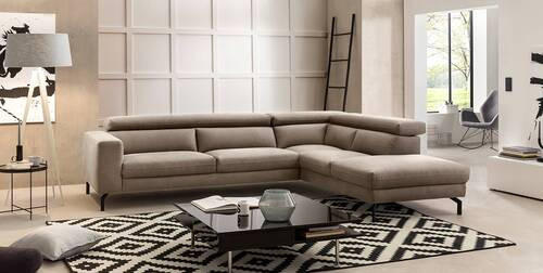 ECKSOFA in Mikrofaser Beige  - Beige/Schwarz, Modern, Textil/Metall (305/233cm) - Trendmanufaktur