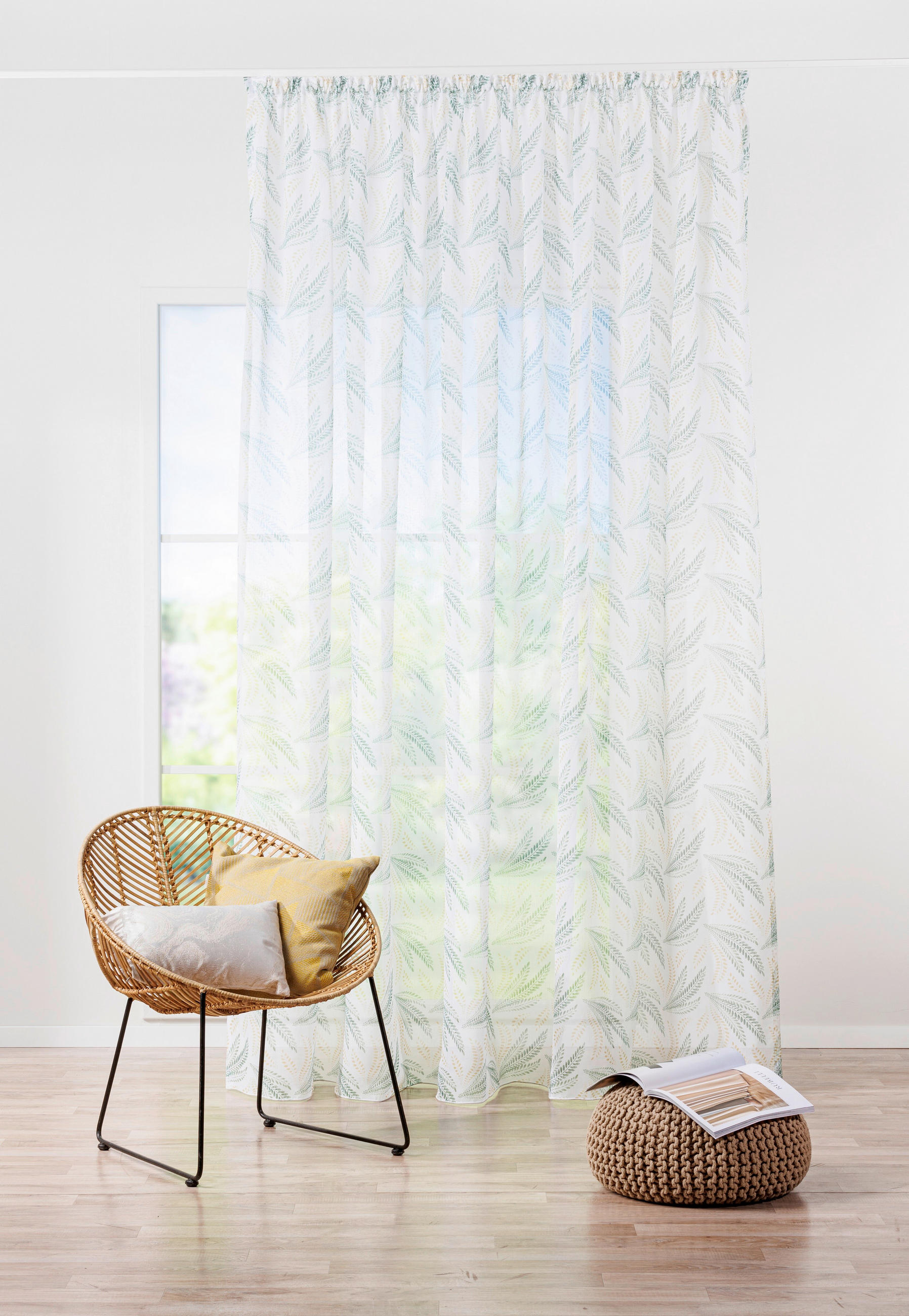 Perdea Confecționată transparent  - verde deschis, Basics, textil (24/31/3cm)