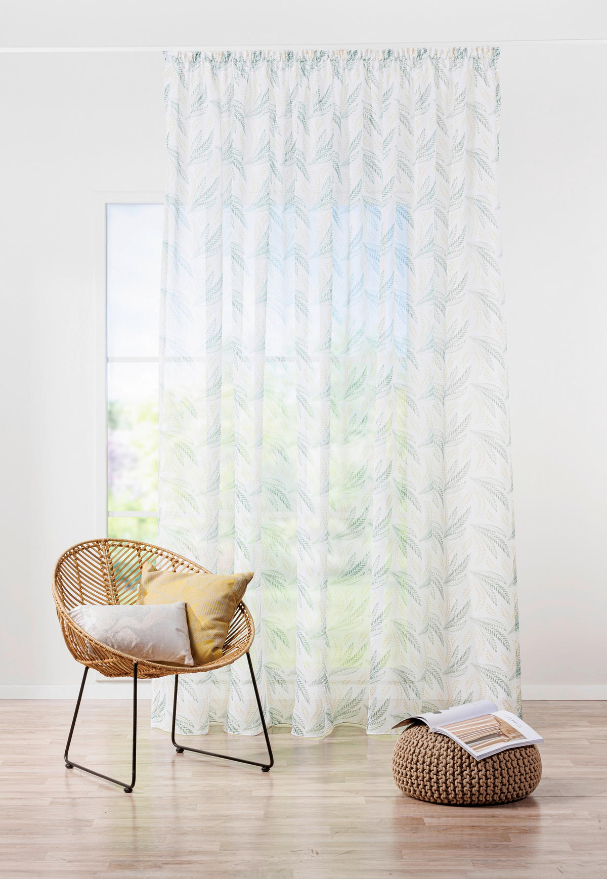 Perdea Confecționată transparent  - verde deschis, Basics, textil (24/31/3cm)