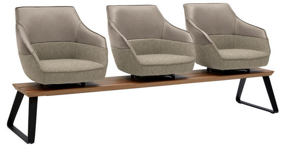 SITZBANK 210/87/67 cm in Braun, Weiß, Champagner - Champagner/Beige, Design, Leder/Holz (210/87/67cm) - Ambiente