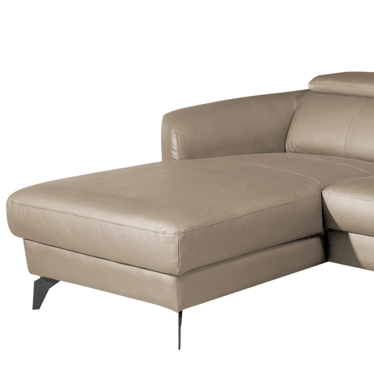 ECKSOFA Hellgrau Echtleder Lederlook  - Hellgrau/Schwarz, Design, Leder/Textil (183/261cm) - Livetastic