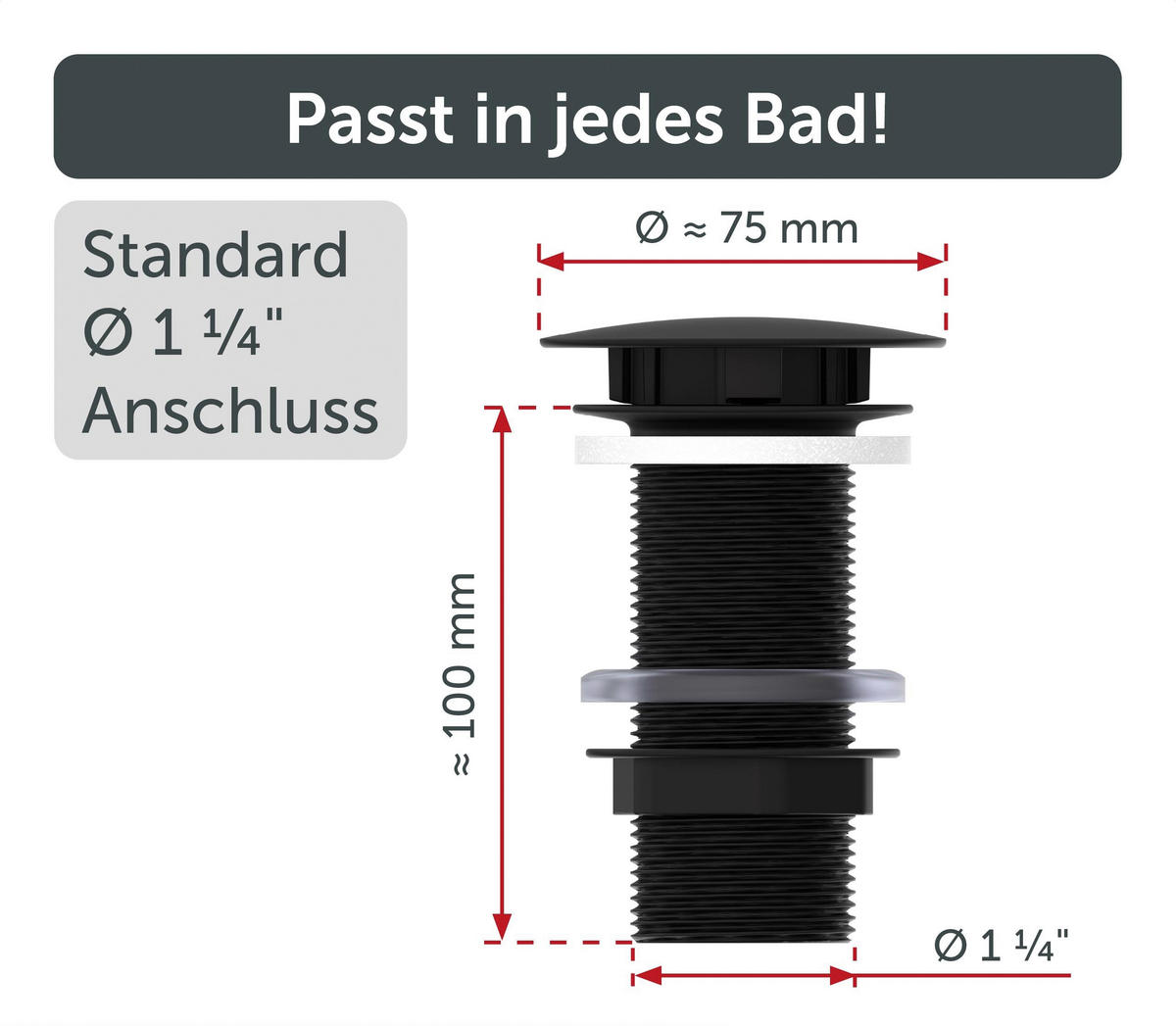 ABLAUFVENTIL 98807500  - Schwarz, Basics, Metall (7,0/6,5/7,0cm) - Schütte