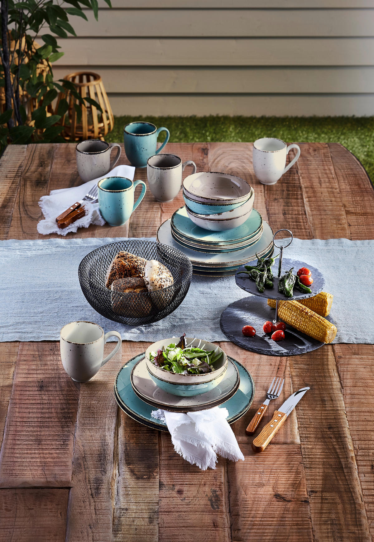 KOMBINOVANI SERVIS  Urban Life   24 dela     - tirkizna/bela, Dizajnerski, keramika - Landscape