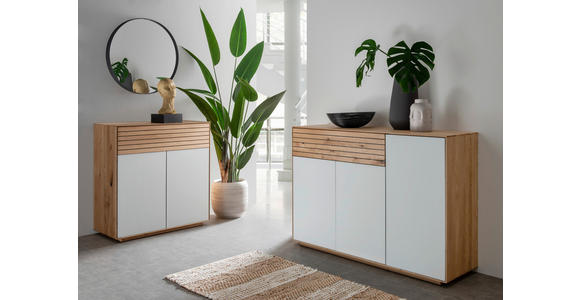 KOMMODE Riva, 80/84/37 cm, 1 Schublade(n)  - Eichefarben/Weiß, KONVENTIONELL, Glas/Holz (80/84/37cm) - Linea Natura