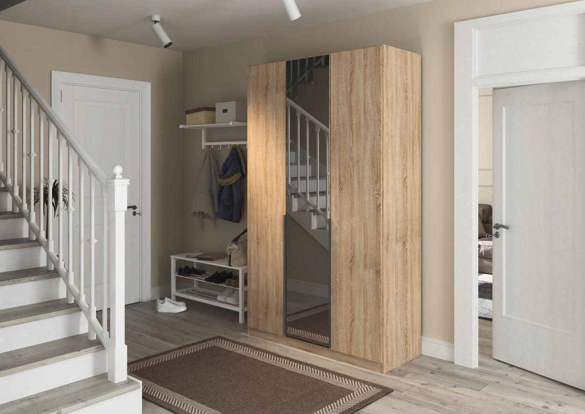 DREHTÜRENSCHRANK Sonoma Eiche  - Grau/Sonoma Eiche, Modern, Holzwerkstoff/Metall (136/229/54cm) - Rauch Möbel