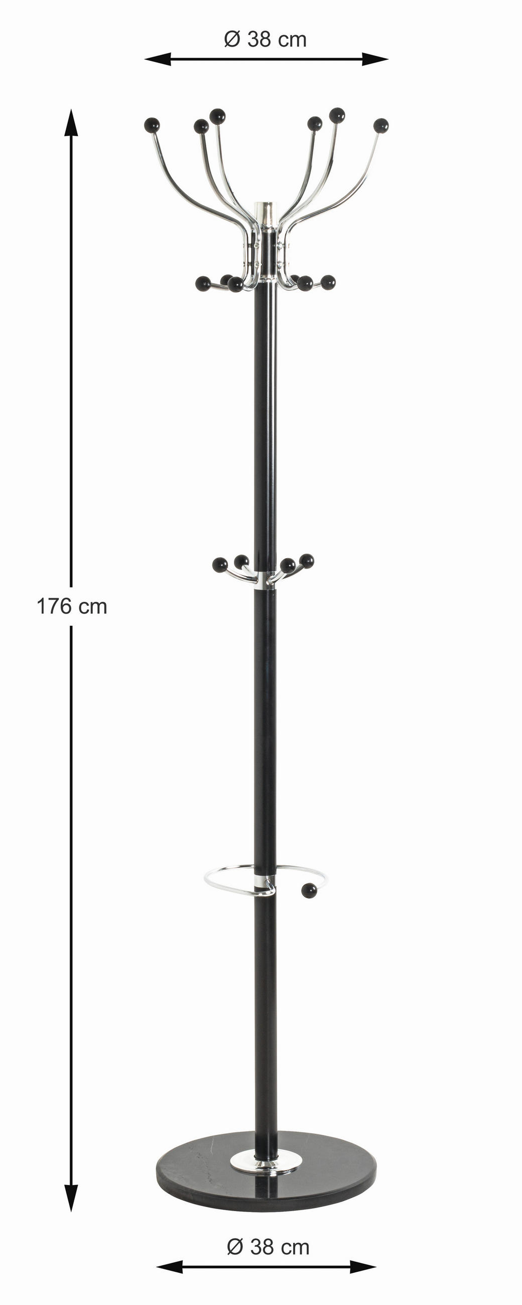VEŠIAK NA KABÁTY - čierna/chrómová, Design, kov/kameň (38/176cm) - Carryhome