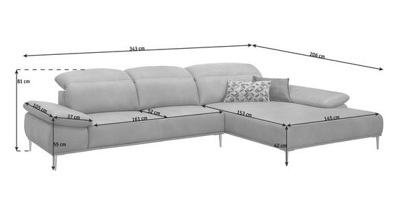 WOHNLANDSCHAFT in Leder Gelb, Currygelb - Chromfarben/Currygelb, Natur, Leder/Metall (343/206cm) - Valnatura