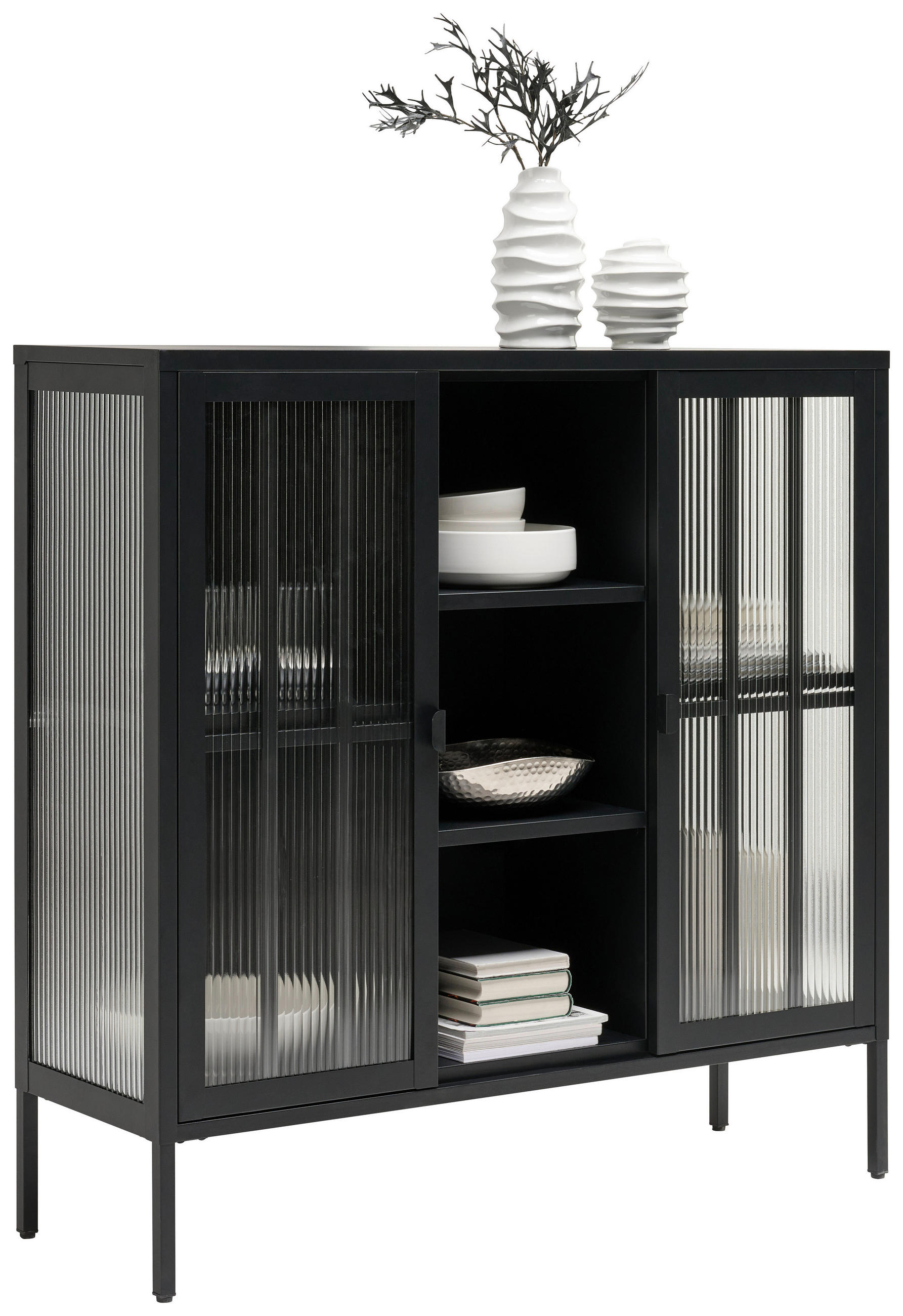 VITRINE in Schwarz - Schwarz, Trend, Glas/Metall (110/110/35cm) - Xora