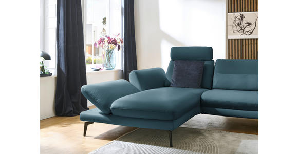 ECKSOFA in Echtleder Blau  195/308 cm  - Blau/Schwarz, Design, Leder/Metall (195/308cm) - Dieter Knoll