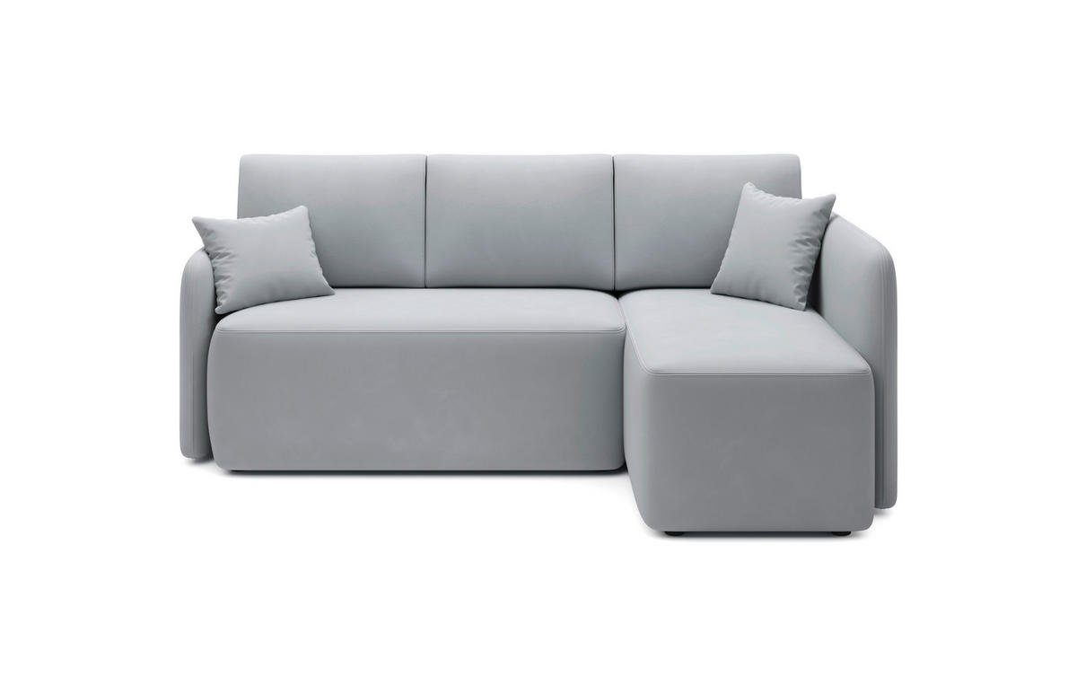 ECKSOFA in Plüsch Hellgrau   - Hellgrau/Schwarz, Design, Kunststoff/Textil (206cm) - MID.YOU