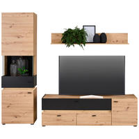 REGAL ZA DNEVNI BORAVAK crna, hrast Artisan   - hrast Artisan/crna, Moderno, staklo/drvni materijal (240/191/47cm) - Ti'me