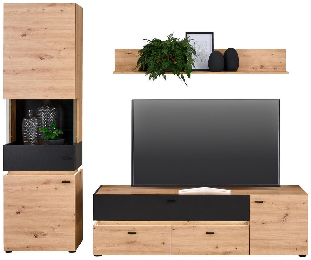 REGAL ZA DNEVNI BORAVAK crna, hrast Artisan   - hrast Artisan/crna, Moderno, staklo/drvni materijal (240/191/47cm) - Ti'me