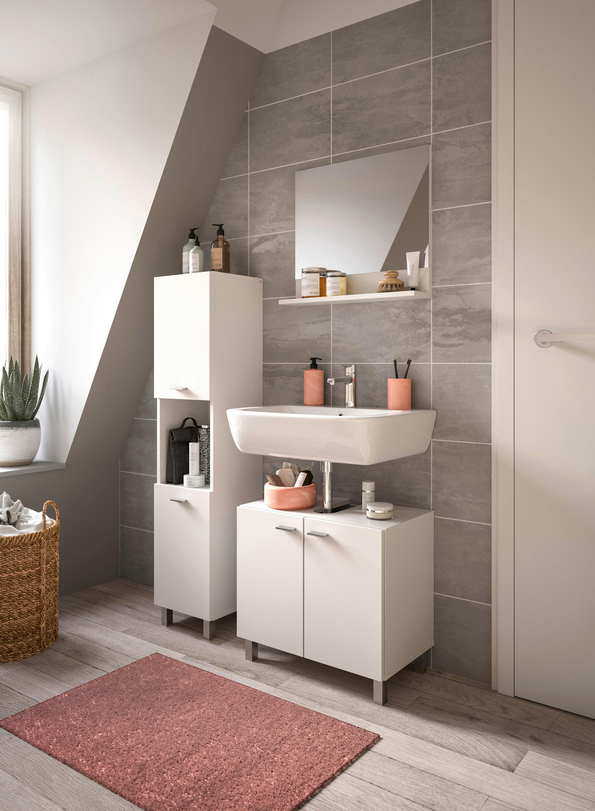 BADEZIMMER 3-teilig  in 87 cm  - Silberfarben/Weiß, MODERN, Glas/Holzwerkstoff (87cm) - MID.YOU