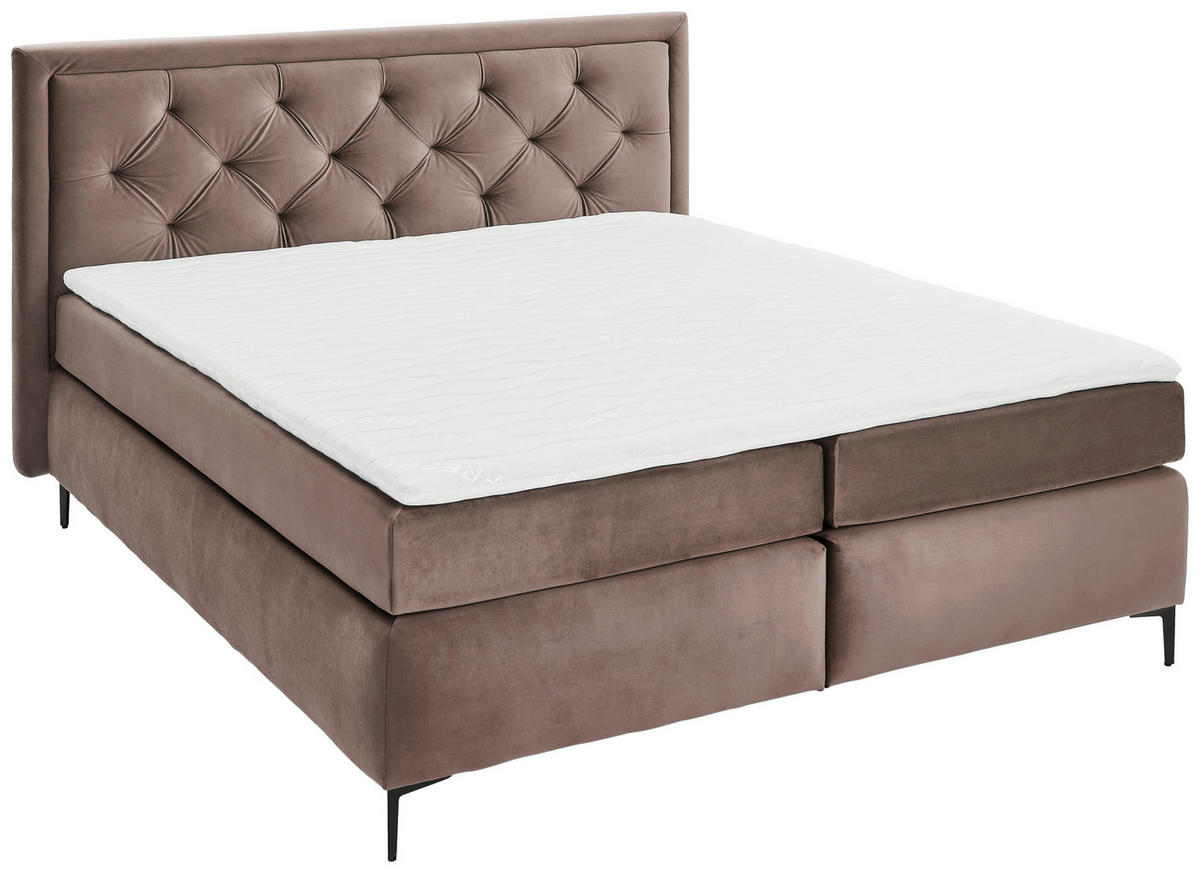 BOXSPRINGBETT 160/200 cm,  in Beige, Topper, Matratzen, H3 + H3 = fest  - Beige/Schwarz, KONVENTIONELL, Textil/Metall (160/200cm) - Boxxx