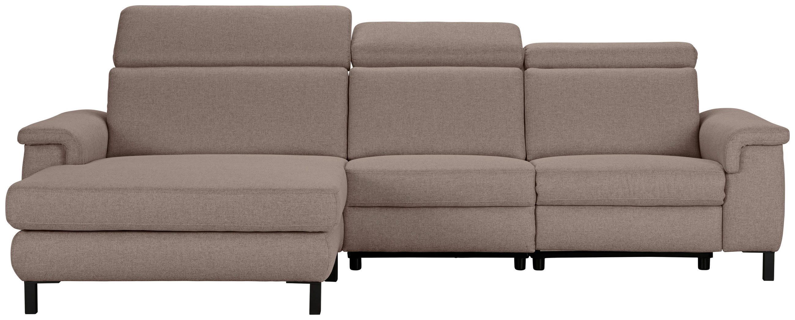 ECKSOFA Taupe Flachgewebe Rücken echt, Kopfteilverstellung  - Taupe/Schwarz, KONVENTIONELL, Textil/Metall (182/304cm) - Pure Home Comfort