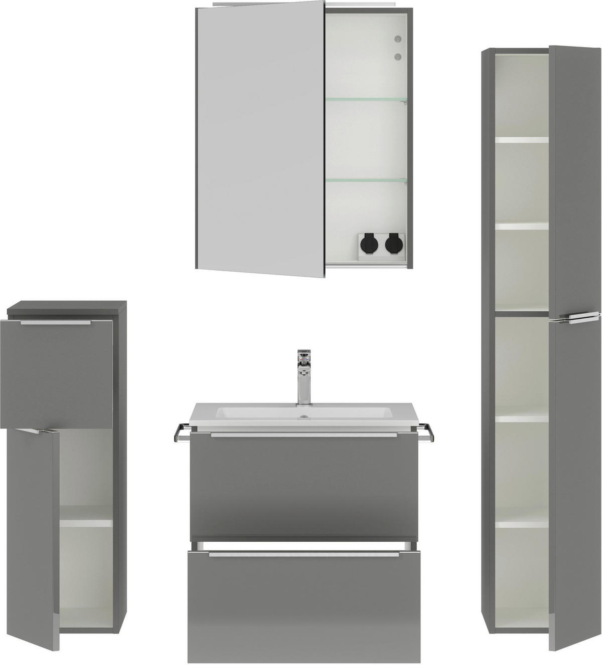 BADEZIMMER 5-teilig  in 121 cm  - Schieferfarben/Edelstahlfarben, MODERN, Holzwerkstoff/Stein (121cm) - Nobilia