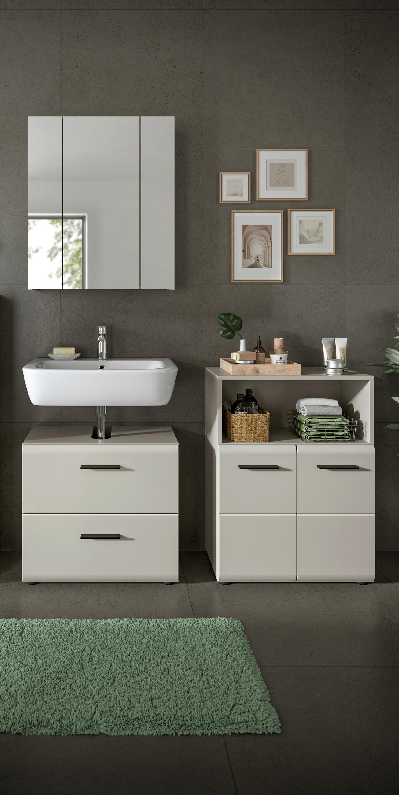 BADEZIMMER 3-teilig  in 120 cm  - Kaschmir/Schwarz, Trend, Glas/Holzwerkstoff (120cm) - MID.YOU
