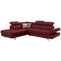 ECKSOFA Lederlook Kombination Echtleder/Lederlook Bordeaux  - Chromfarben/Bordeaux, Design, Leder/Textil (212/265cm) - Stylife
