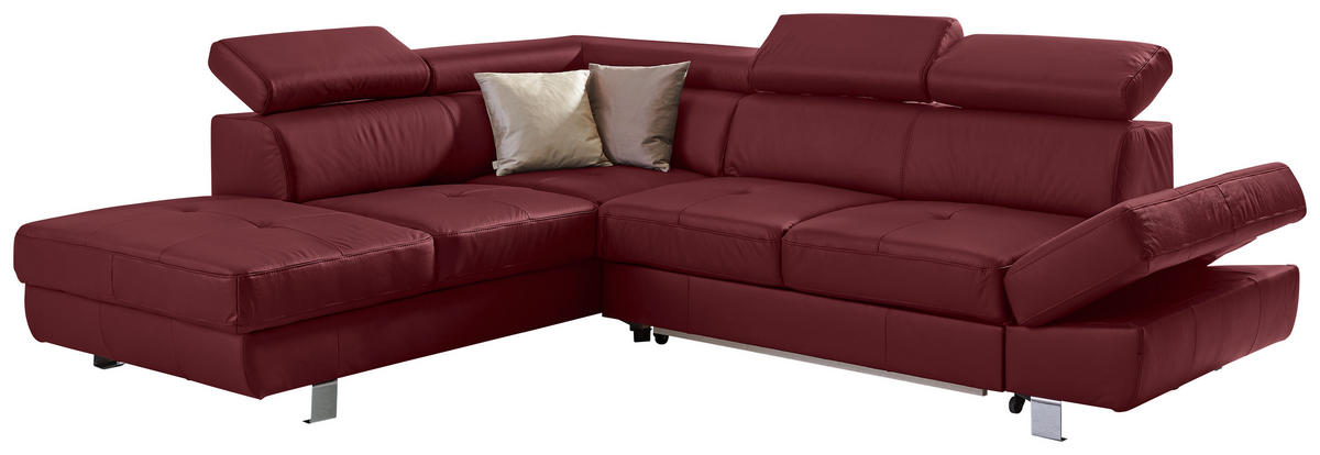 ECKSOFA Lederlook Kombination Echtleder/Lederlook Bordeaux  - Chromfarben/Bordeaux, Design, Leder/Textil (212/265cm) - Stylife