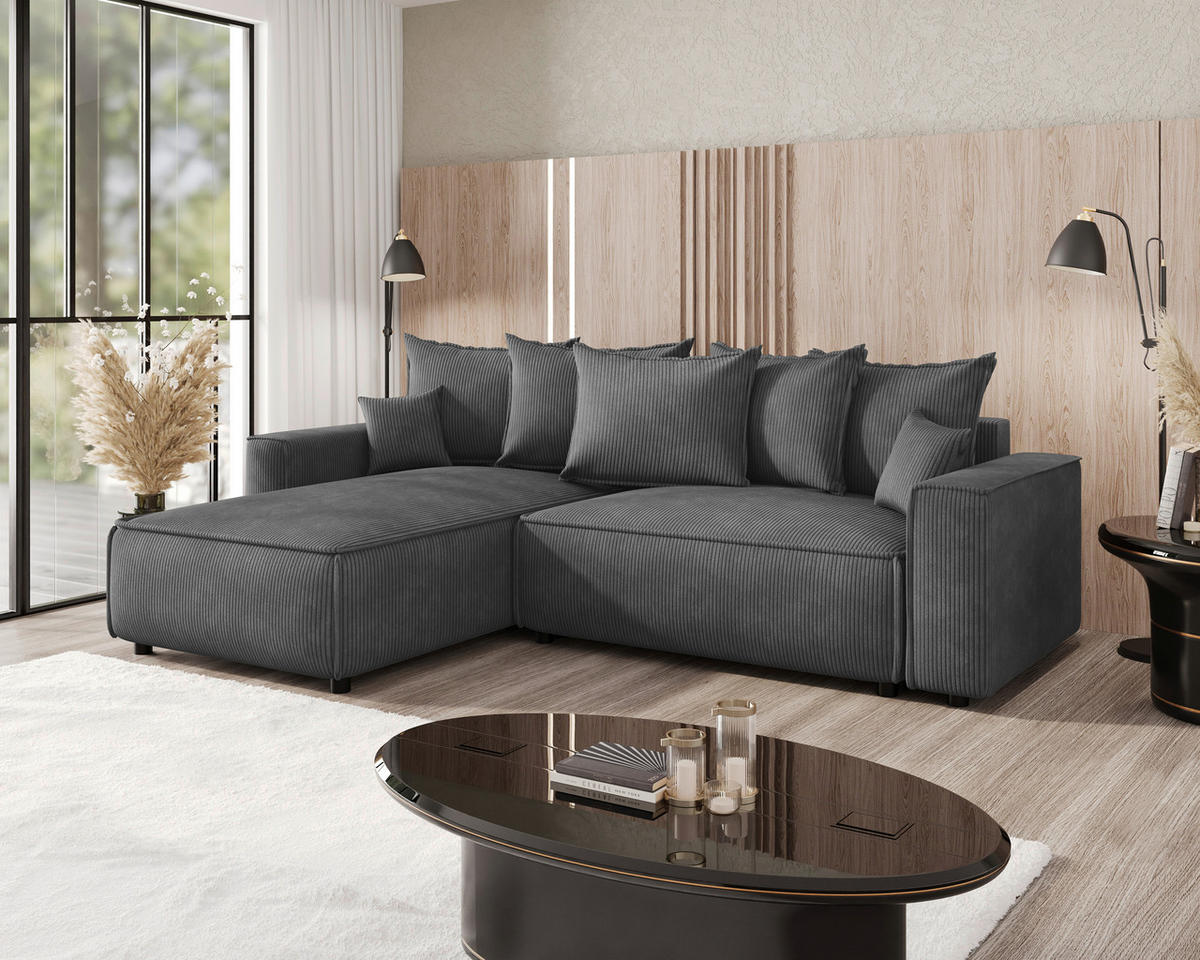 ECKSOFA  Cord Grau  - Schwarz/Grau, Modern, Kunststoff/Textil (190/280cm) - MID.YOU