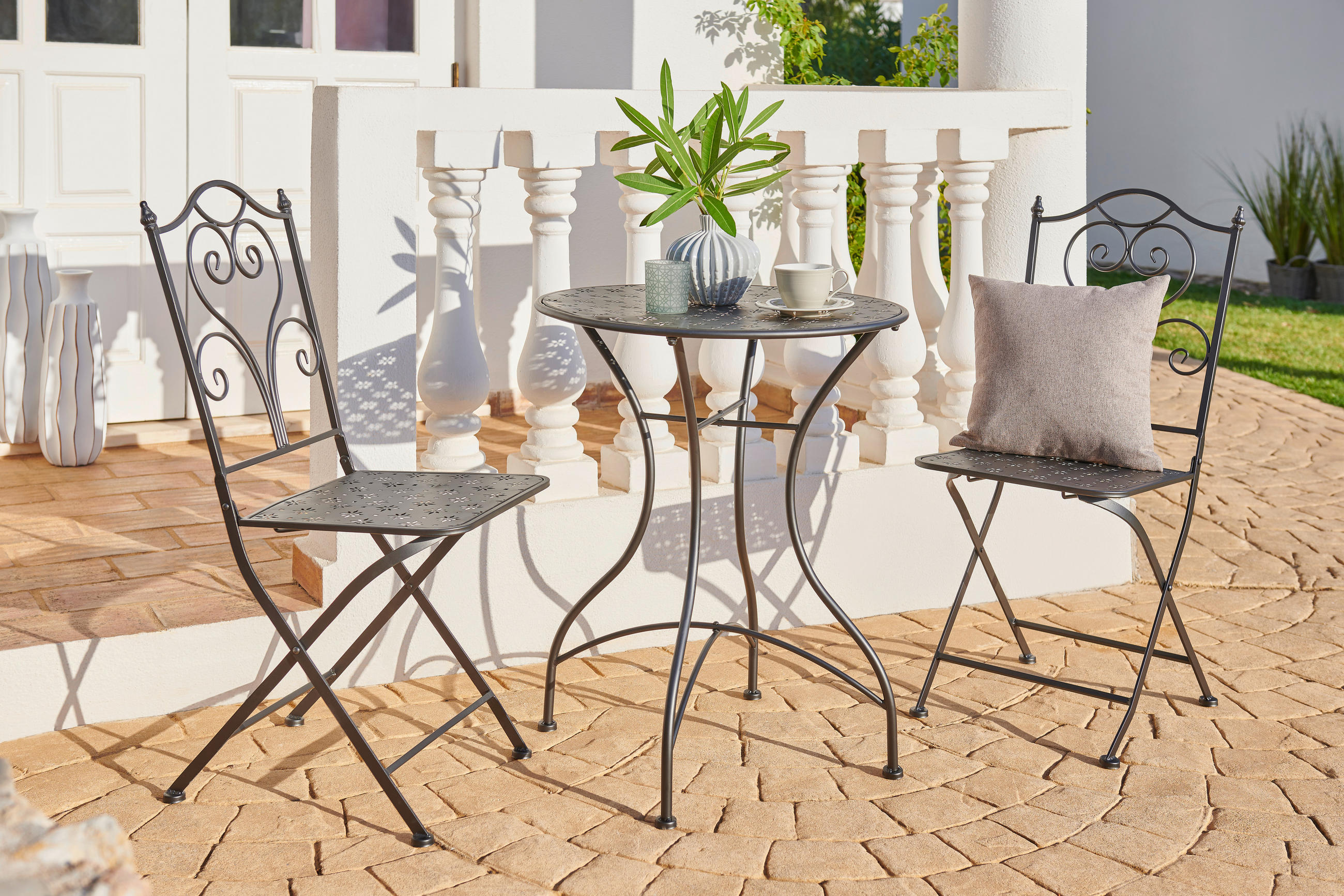 BALKONSET 3-teilig - Dunkelgrau, ROMANTIK / LANDHAUS, Metall (60/42/73/90/60/53cm) - Ambia Garden