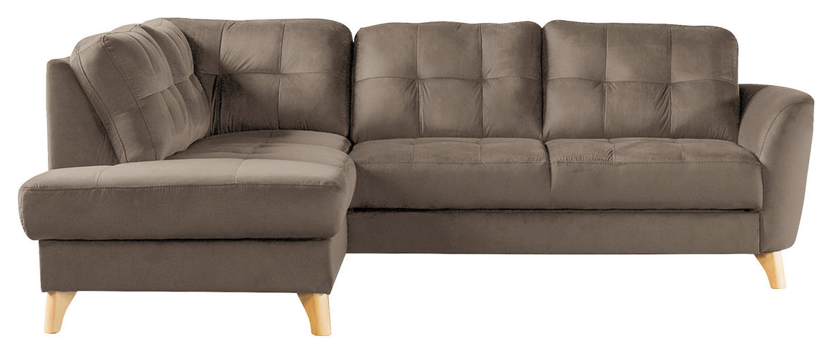 ECKSOFA Beige Samt  - Beige/Buchefarben, Design, Holz/Textil (190/236cm) - Livetastic