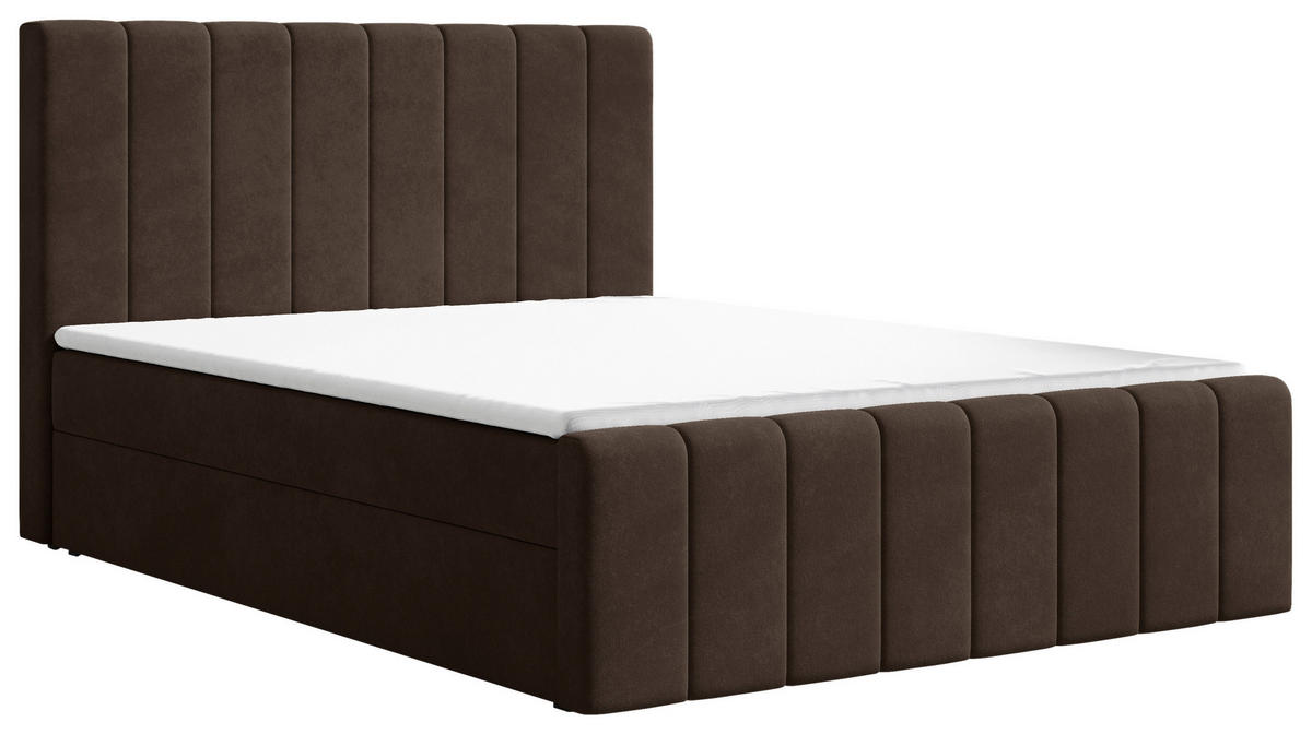 BOXBETT 160/200 cm,  in Dunkelbraun, Bettkasten, Topper, H2 + H3 = mittel + fest  - Dunkelbraun/Schwarz, MODERN, Holz/Kunststoff (160/200cm) - Livetastic