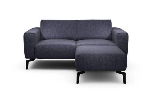Zweisitzer inkl. Hocker in Chenille Blau  - Blau/Schwarz, Design, Textil/Metall (180/86/86-94cm) - SENSOO