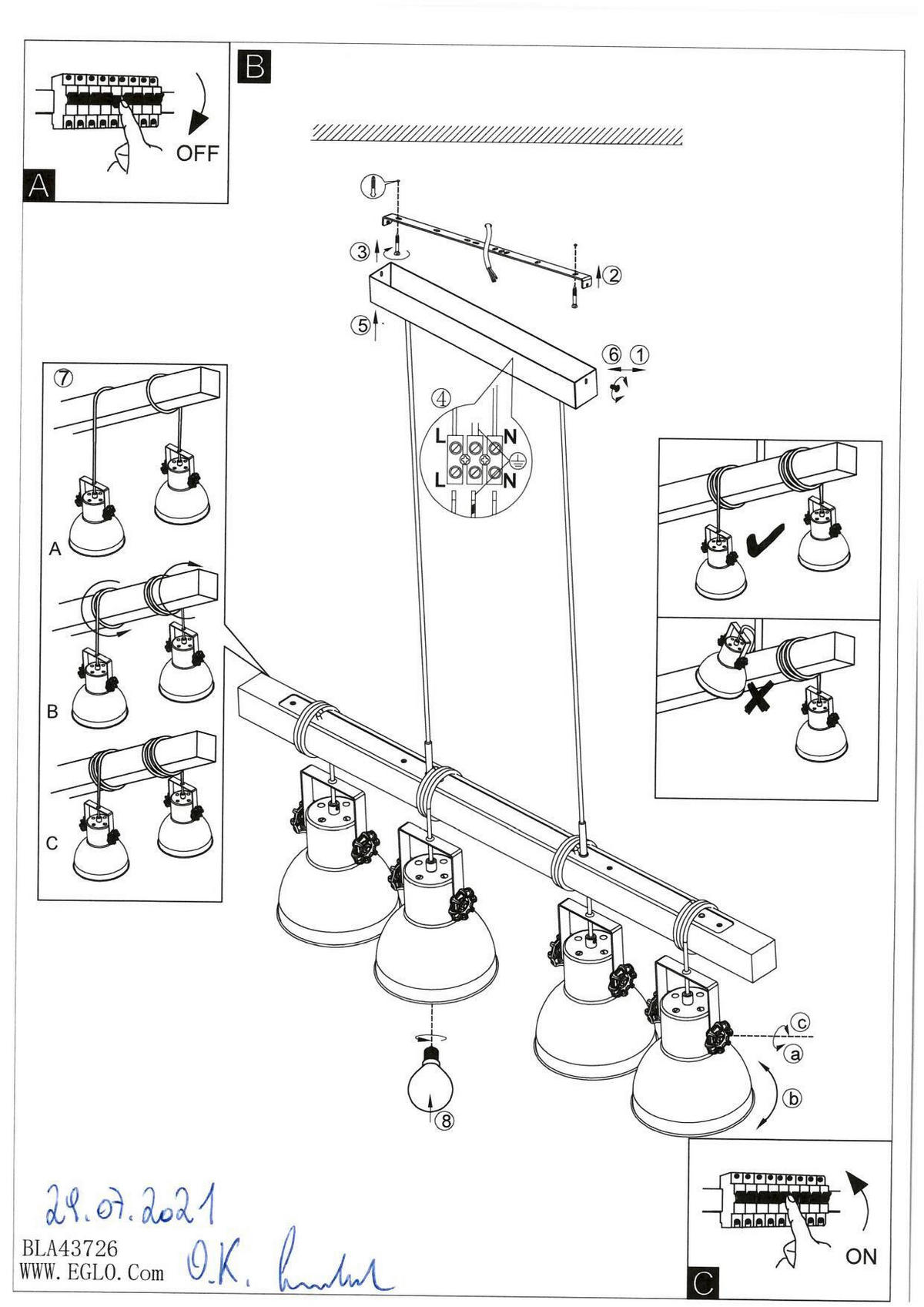 HÄNGELEUCHTE 100/25/110 cm  - Schwarz, Design, Holz/Metall (100/25/110cm) - Eglo