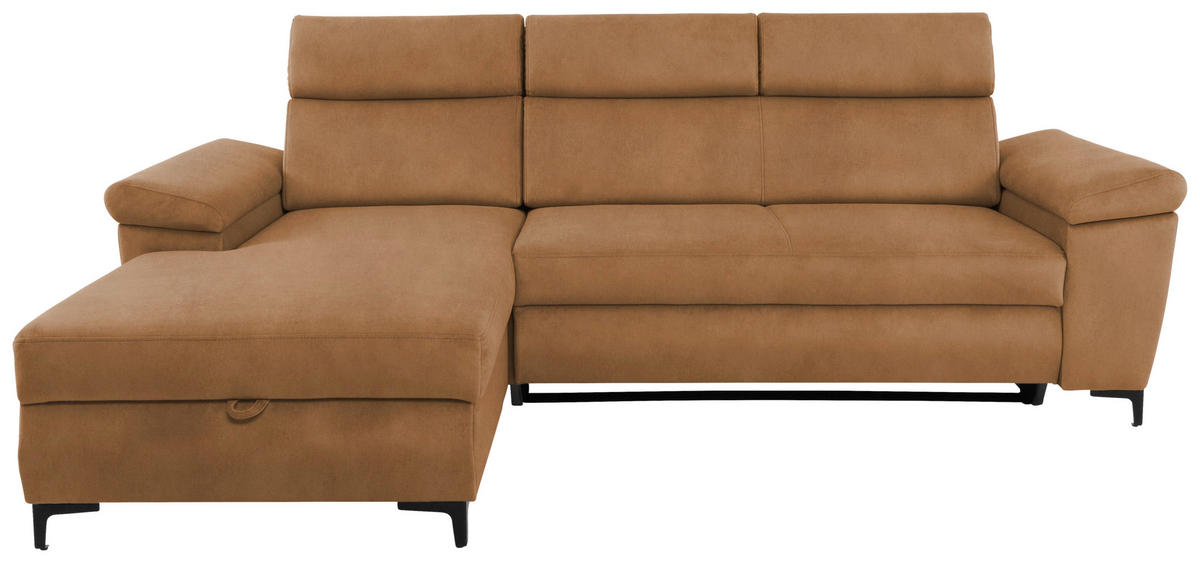 ECKSOFA in Velours Bernsteinfarben  - Bernsteinfarben/Schwarz, Modern, Textil/Metall (176/258cm) - MID.YOU