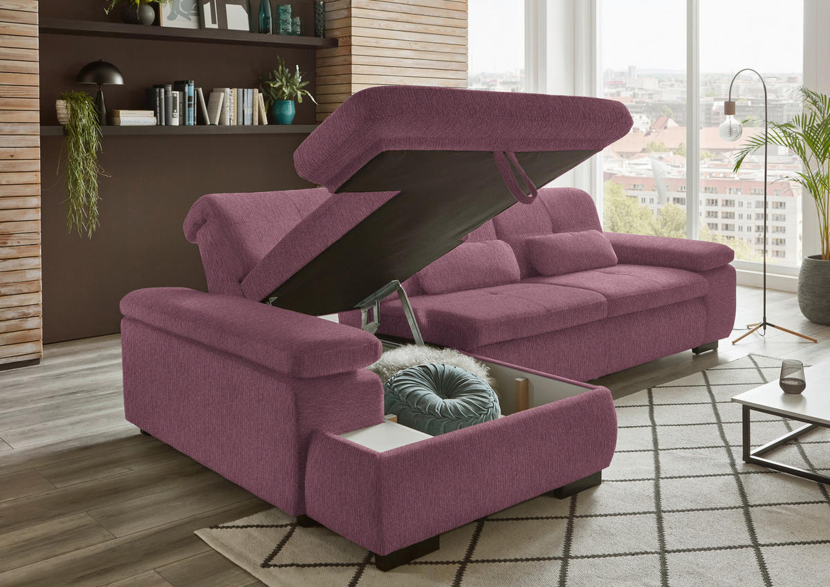 ECKSOFA in Flachgewebe Bordeaux  - Bordeaux/Schwarz, Design, Textil/Metall (174/297cm) - Beldomo Style