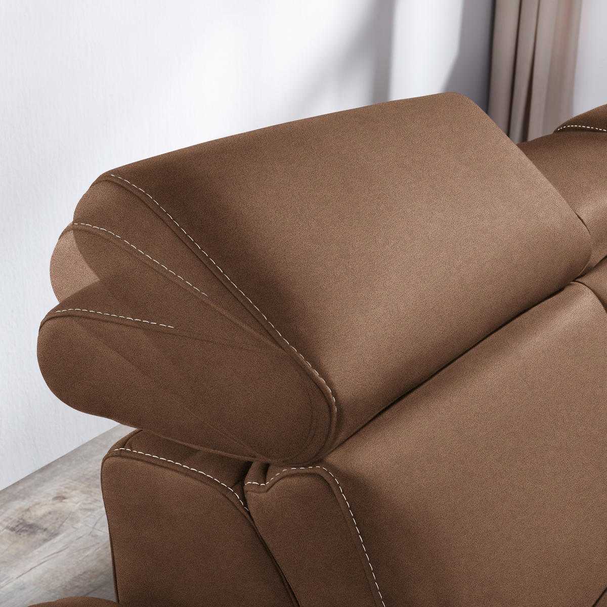 ECKSOFA in Flachgewebe, Mikrofaser Braun  - Beige/Alufarben, Design, Textil/Metall (271/239cm) - Cantus