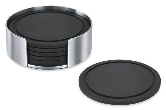 GLASUNTERSETZERSET Metall, Kunststoff Schwarz, Edelstahlfarben  - Edelstahlfarben/Schwarz, KONVENTIONELL, Kunststoff/Metall (9/3,5/9cm) - Zack