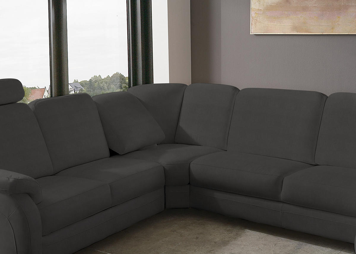 WOHNLANDSCHAFT Echtleder Dunkelgrau  - Dunkelgrau/Alufarben, Konventionell, Leder/Metall (239/329/165cm) - Beldomo Premium