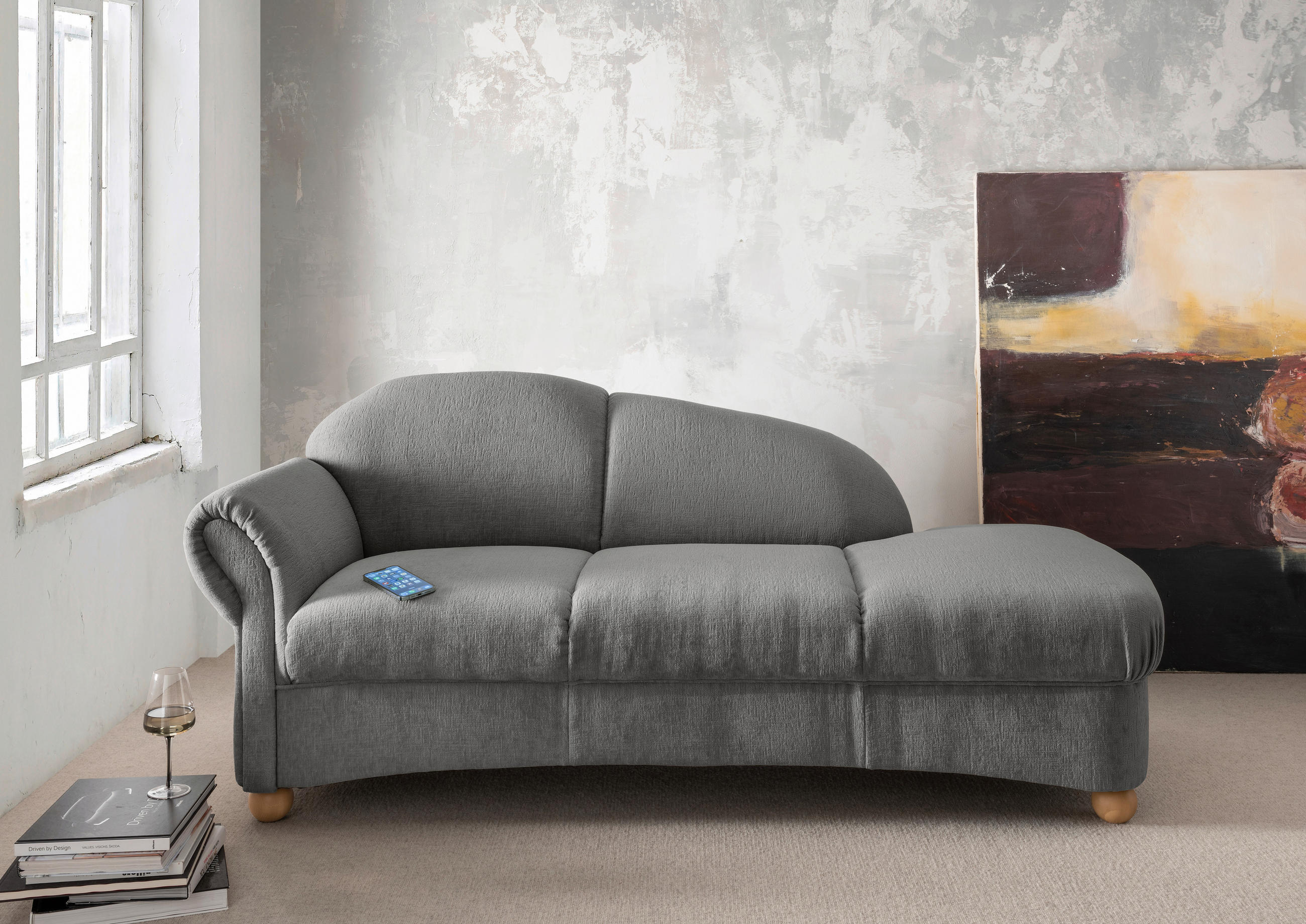 OTTOMANE in Mikrofaser Graubraun  - Wildeiche/Graubraun, KONVENTIONELL, Holz/Textil (86/84/190cm) - Livetastic