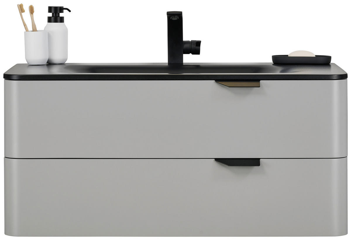 WASCHTISCHKOMBI 100 cm  - Schwarz/Grau, Design, Holzwerkstoff/Stein (100cm) - home24