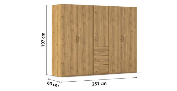 DREHTÜRENSCHRANK in Eichefarben - Eichefarben, Design, Holzwerkstoff/Kunststoff (251/197/60cm) - Novel