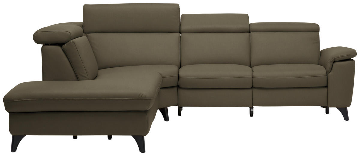 ECKSOFA in Echtleder Olivgrün  - Schwarz/Olivgrün, Design, Leder/Metall (239/285cm) - Cantus