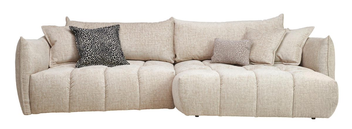 ECKSOFA Beige Chenille Zierkissen, Rückenkissen, Rücken echt  - Beige/Schwarz, Design, Kunststoff/Textil (302/156cm) - Lomoco