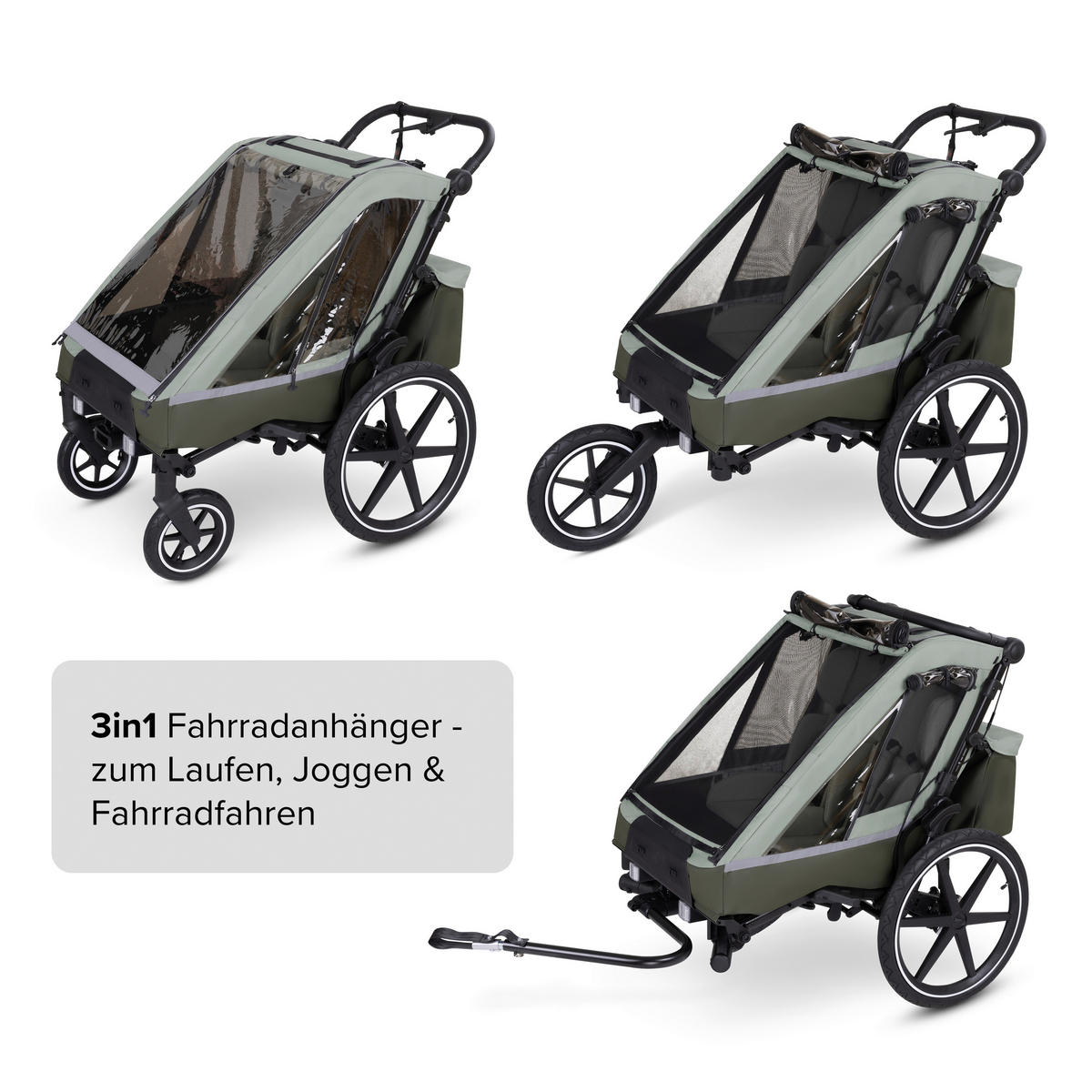 FAHRRADANHÄNGER - Olivgrün, Basics, Textil (109/80.5/111cm) - ABC Design