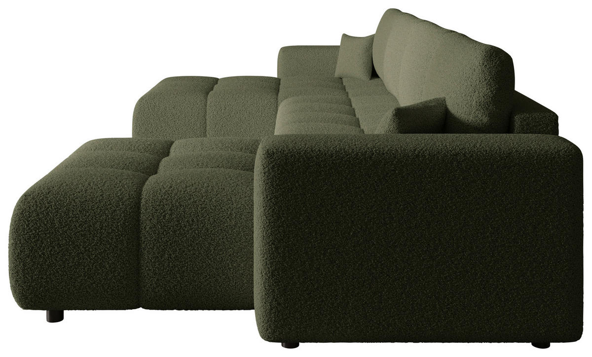 WOHNLANDSCHAFT  in Bouclé Grün  - Schwarz/Grün, MODERN, Kunststoff/Textil (190/380/190cm) - Carryhome